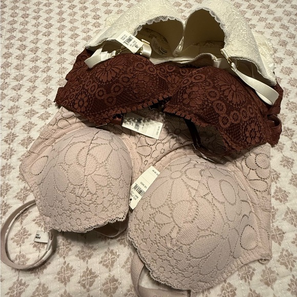 Aerie Elegant Lace Intimates Set of 3 34dd - White, Brown, and Cream - Picture 2 of 6